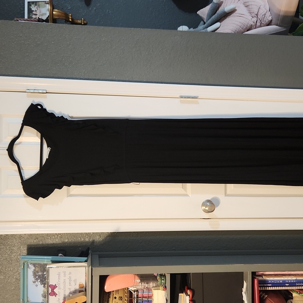 Calvin Klein black maxi dress. Ruffle top